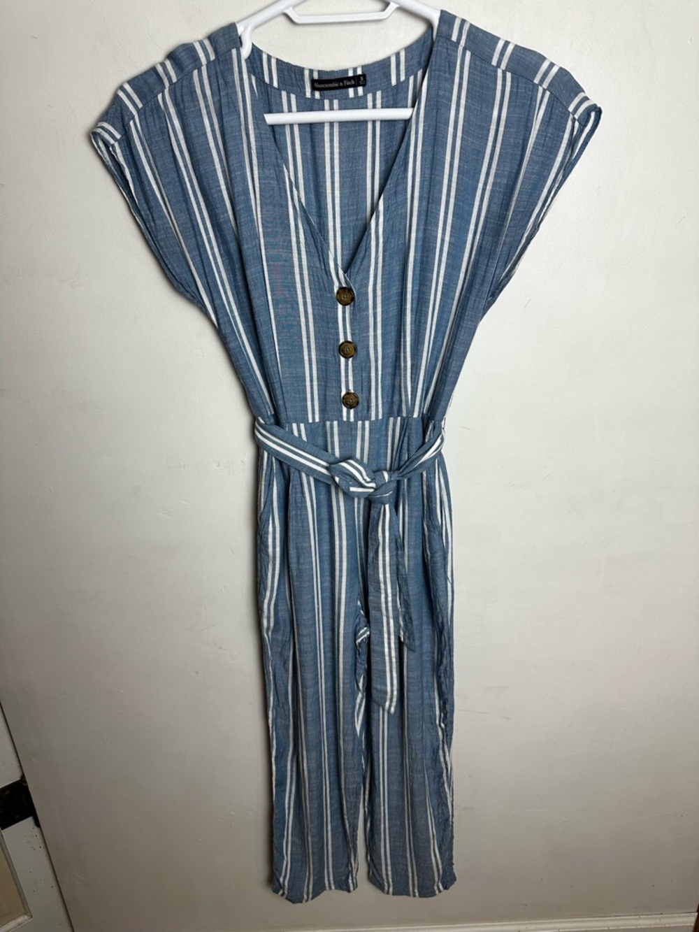 Abercrombie & Fitch Jumpsuit Women's Size Small Pockets Elastic Waist Blue
